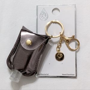 Antibacterial Hand Sanitizer Faux Leather Holder Keychain Heart Bag Charm, NEW